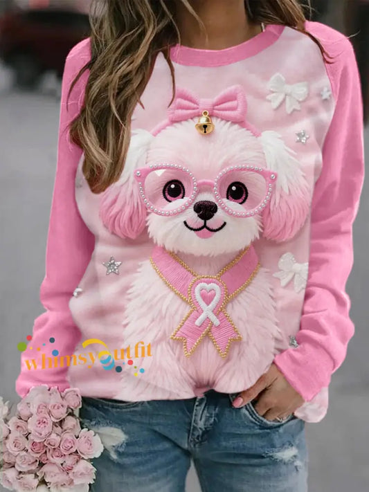 Women’s Pink Dog Pink Ribbon Breast Cancer Awareness Sweatshirt Dark Pink / S