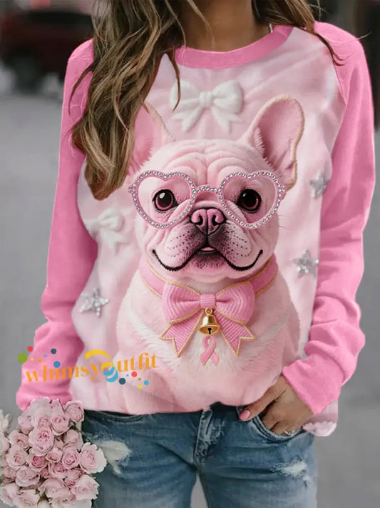 Women’s Pink Dog Pink Ribbon Breast Cancer Awareness Sweatshirt Dark Pink / S