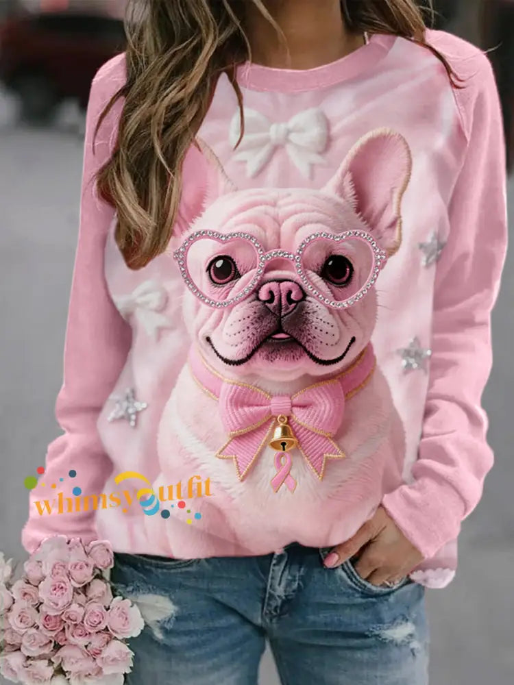 Women’s Pink Dog Pink Ribbon Breast Cancer Awareness Sweatshirt Pink / S