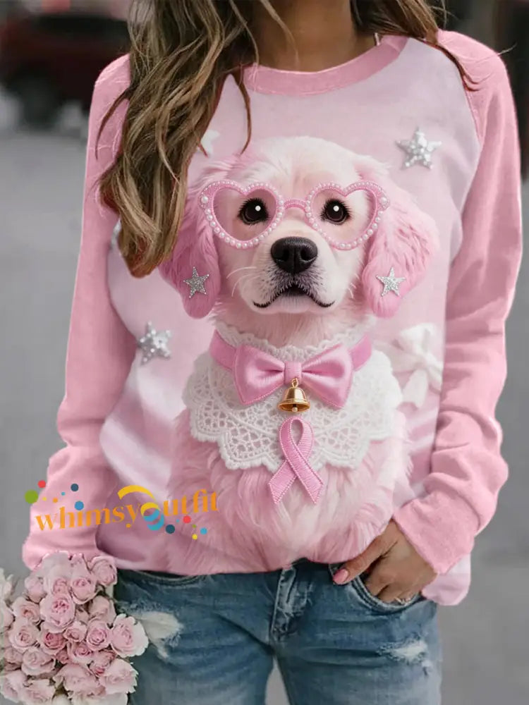 Women’s Pink Dog Pink Ribbon Breast Cancer Awareness Sweatshirt Pink / S