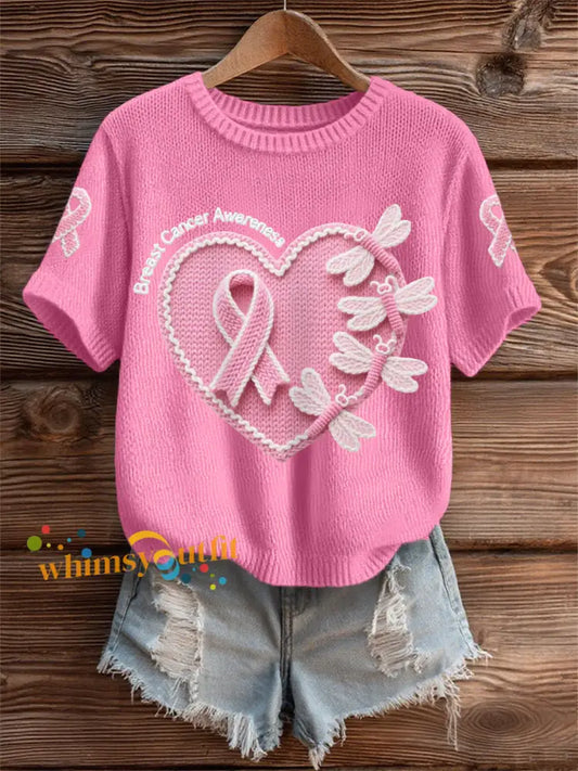 Women’s Pink Dradonflies Pink Ribbon Breast Cancer Awareness Support Tee Dark Pink / S