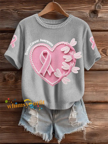 Women’s Pink Dradonflies Pink Ribbon Breast Cancer Awareness Support Tee Gray / S