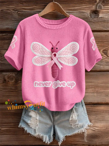 Women’s Pink Dragonfly Pink Ribbon Breast Cancer Awareness Support Tee Dark Pink / S