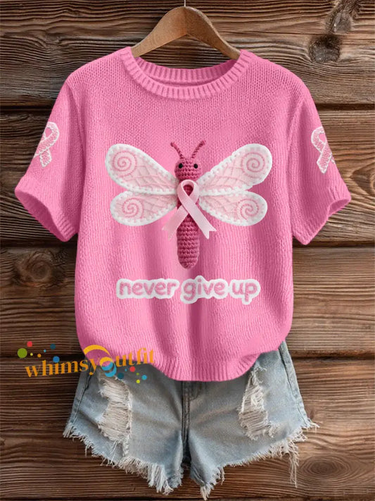 Women’s Pink Dragonfly Pink Ribbon Breast Cancer Awareness Support Tee Dark Pink / S