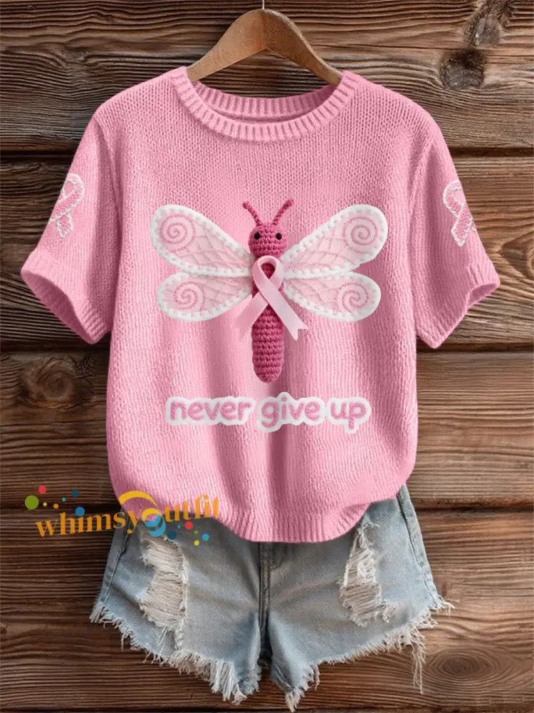 Women’s Pink Dragonfly Pink Ribbon Breast Cancer Awareness Support Tee Pink / S