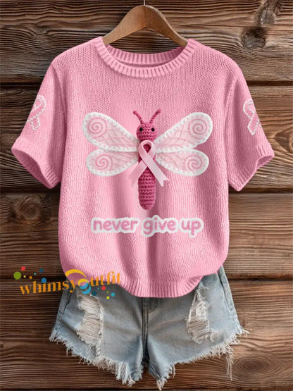 Women’s Pink Dragonfly Pink Ribbon Breast Cancer Awareness Support Tee Pink / S