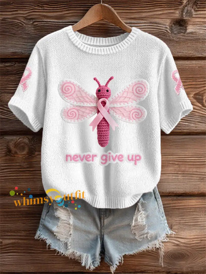 Women’s Pink Dragonfly Pink Ribbon Breast Cancer Awareness Support Tee White / S