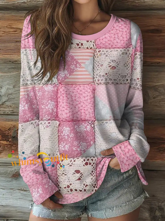 Women’s Pink Floral Art Breast Cancer Awareness Long Sleeve Shirt As picture / S