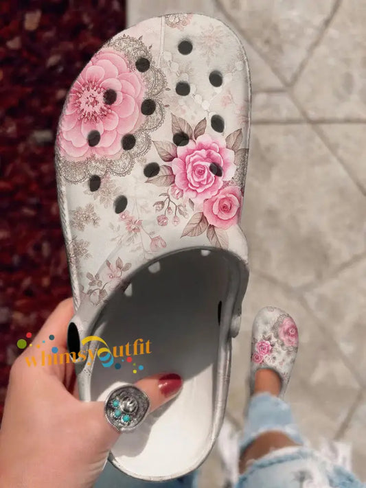 Women’s Pink Floral Print Casual Crocs Pink / 36D