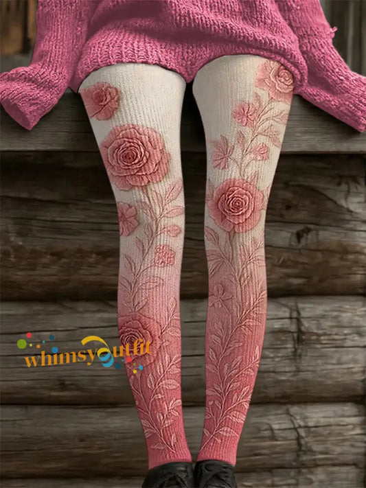 Women’s Pink Floral Print Casual Leggings Pink / S