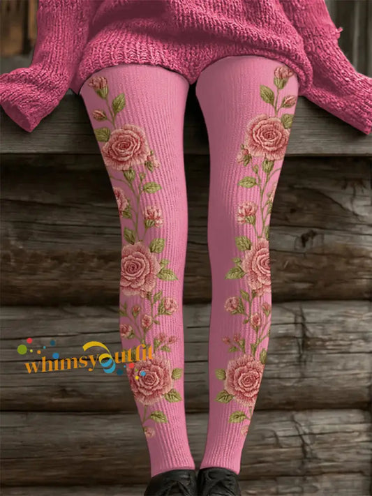 Women’s Pink Floral Print Casual Leggings Pink / S