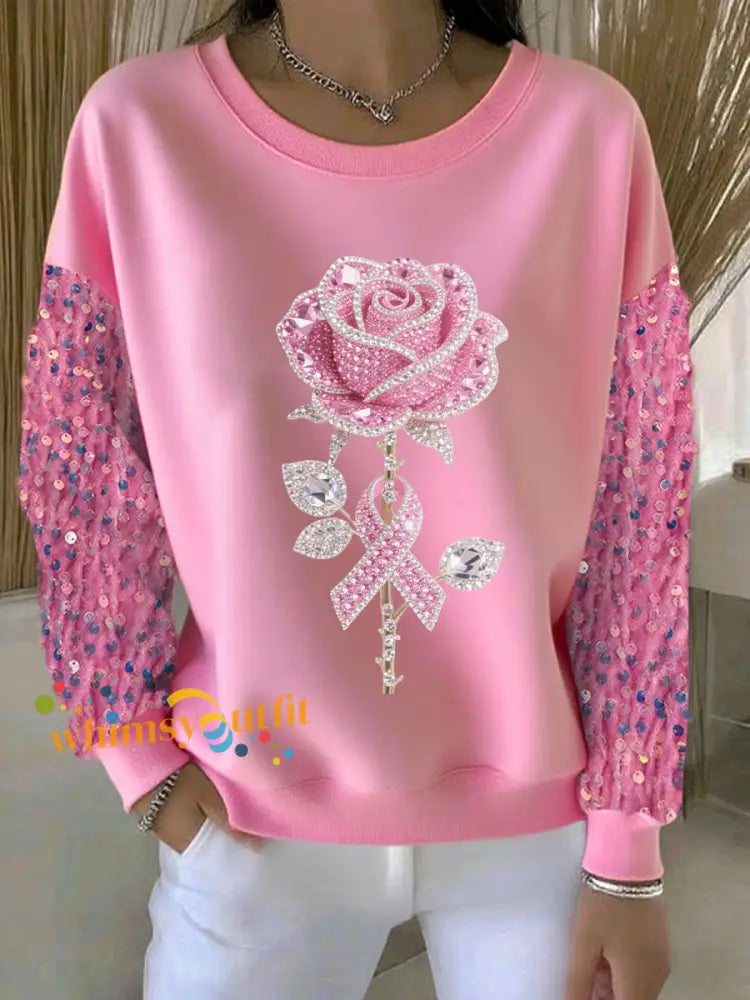 Women’s Pink Floral Print Casual Sweatshirt Pink / S