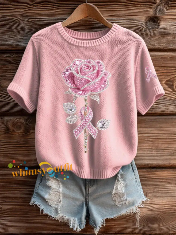 Women’s Pink Floral Print Casual T shirt Light Pink / S