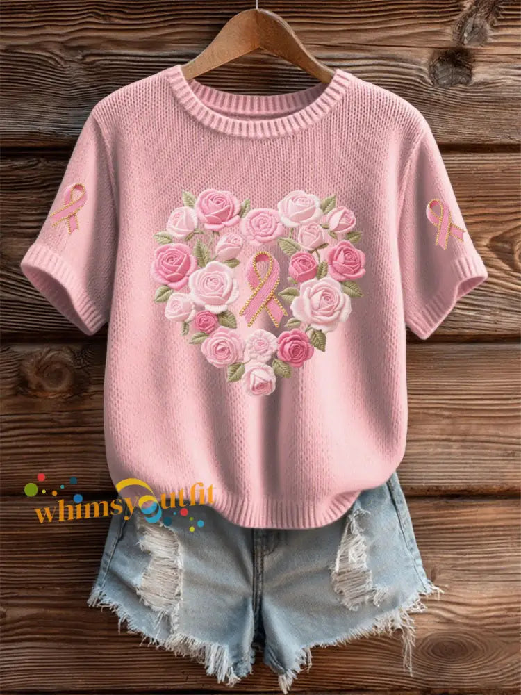 Women’s Pink Floral Print Casual T shirt Light Pink / S