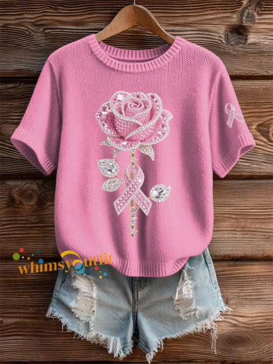 Women’s Pink Floral Print Casual T shirt Pink / S