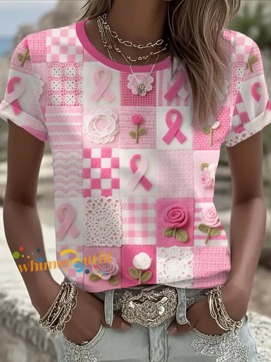 Women’s Pink Floral Print Casual T shirt Pink / S