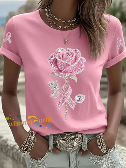 Women’s Pink Floral Print Casual T shirt Pink / S