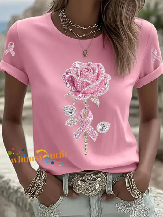 Women’s Pink Floral Print Casual T shirt Pink / S