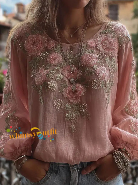 Women’s Pink Floral Print Casual T shirt Pink / S