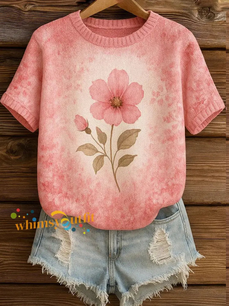 Women’s Pink Floral Print Casual T shirt Pink / S