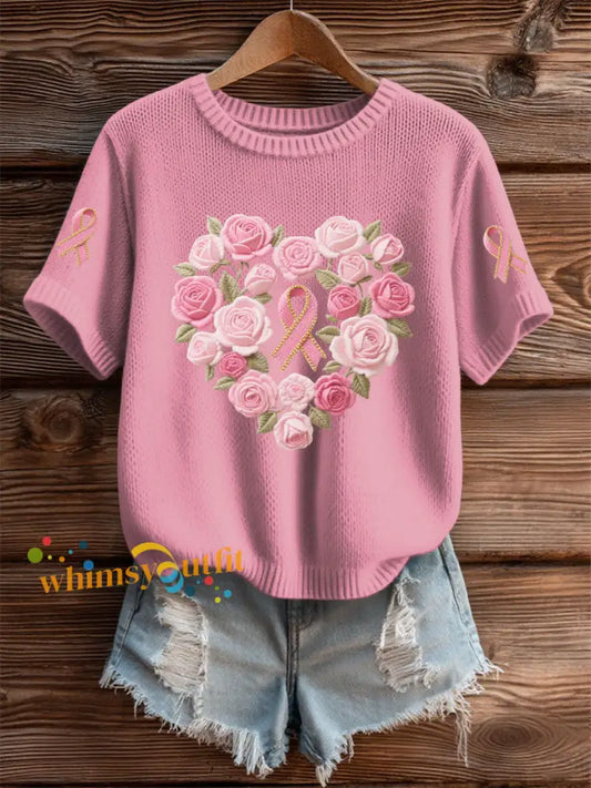 Women’s Pink Floral Print Casual T shirt Pink / S