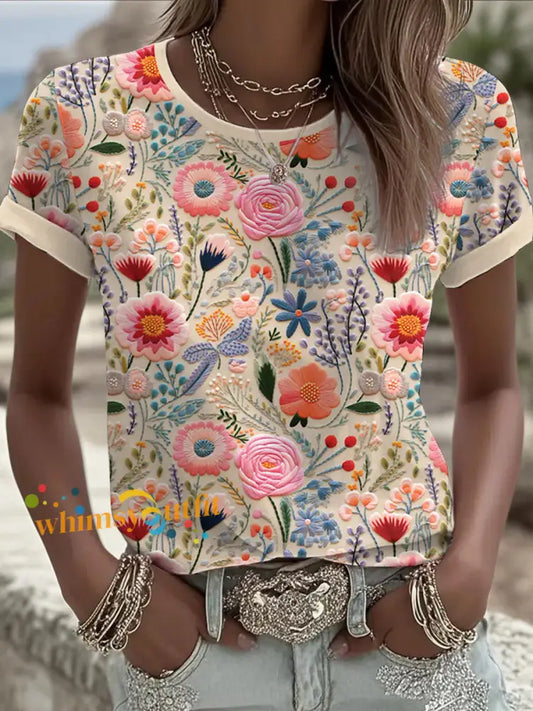 Women’s Pink Floral short sleeved T shirt As picture / S