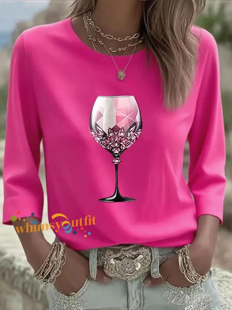 Women’s Pink Goblet Print Casual T shirt Rose Red / S