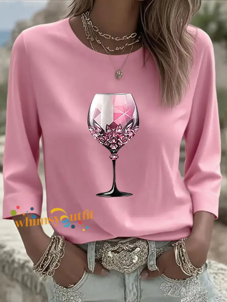 Women’s Pink Goblet Print Casual T shirt Pink / S