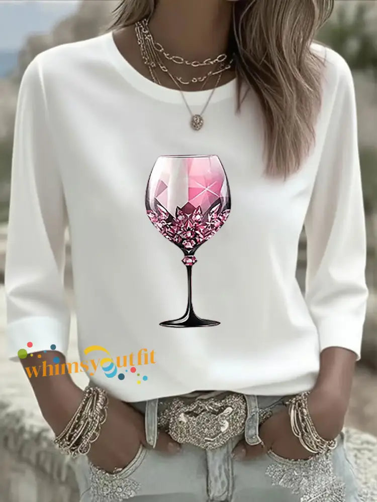Women’s Pink Goblet Print Casual T shirt White / S