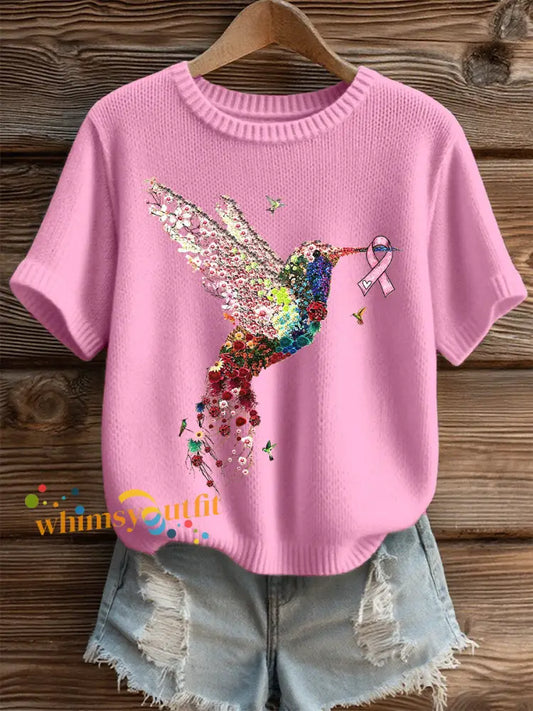 Women’s Pink Hummingbird Print Show Casual T shirt Pink / S