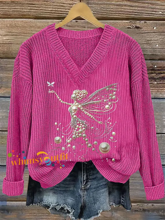 Women’s Pink Pearl Print Casual Top Rose Red / S