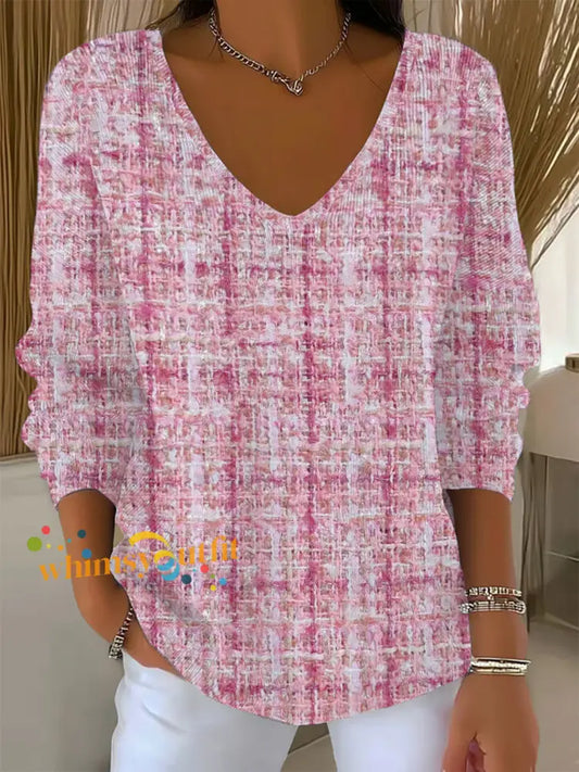 Women’s Pink Plaid Print Casual Top Pink / S