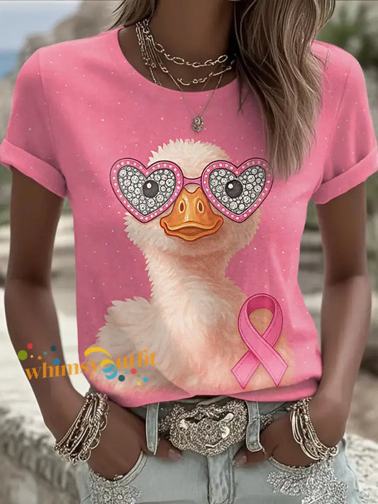 Women’s Pink Ribbon Pink Duck Breast Cancer Awareness Support Tee Pink / S