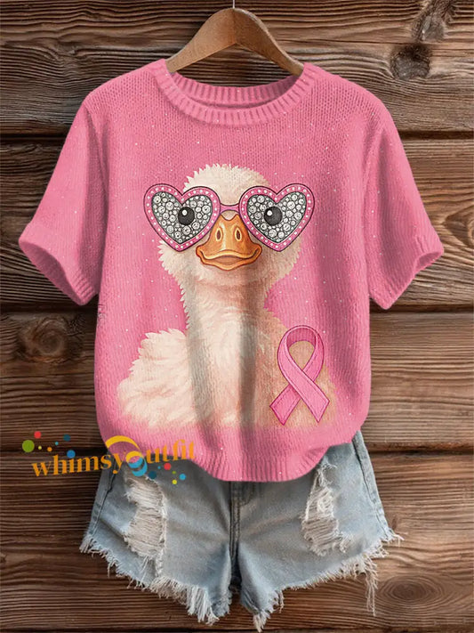 Women’s Pink Ribbon Pink Duck Breast Cancer Awareness Support Tee Pink / S