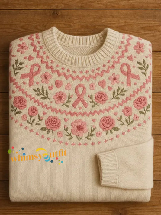 Women’s Pink Ribbon Floral Print Casual Top As picture / S
