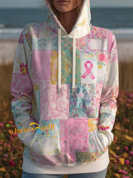 Women’s Pink Ribbon Hooded Sweatshirt with Pockets Pink / S