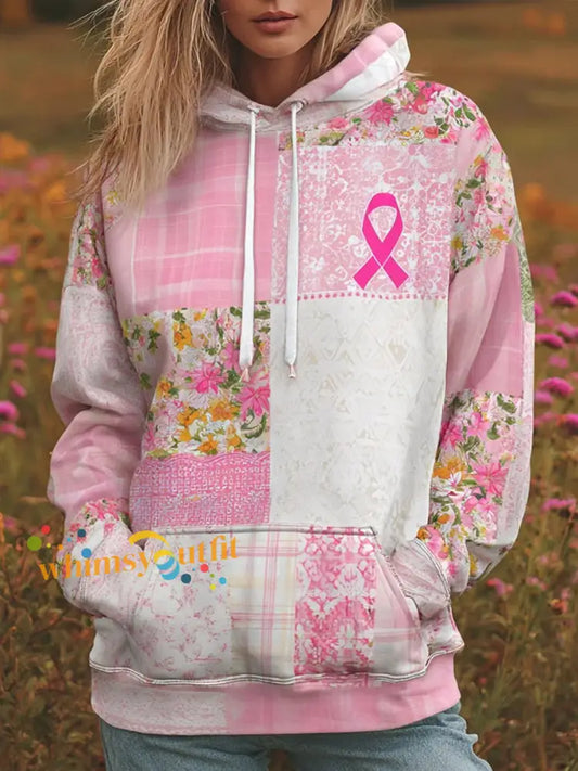 Women’s Pink Ribbon Hooded Sweatshirt with Pockets Pink / S