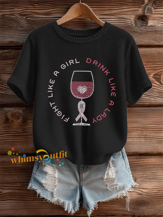 Women’s Pink Ribbon Print Casual T shirt Black / S