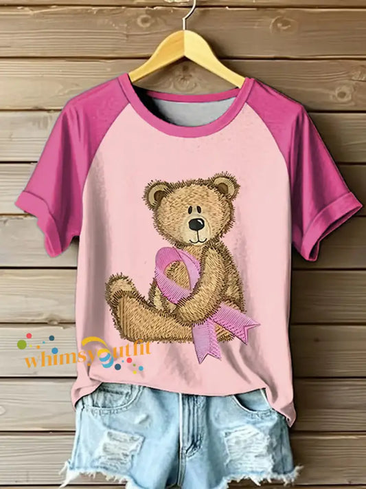 Women’s Pink Ribbon Print Casual T shirt Pink / S