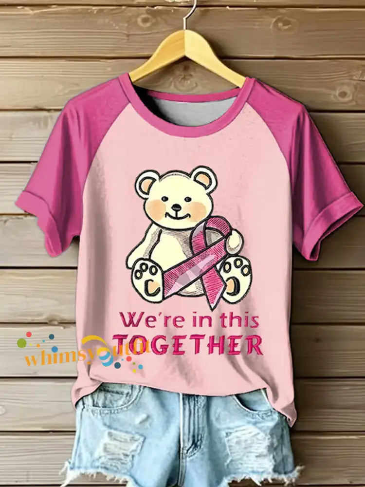 Women’s Pink Ribbon Print Casual T shirt Pink / S
