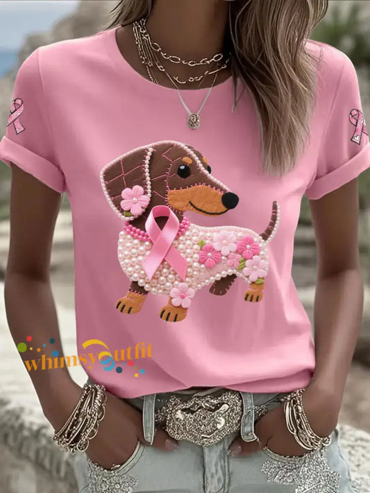 Women’s Pink Ribbon Print Casual T shirt Pink / S