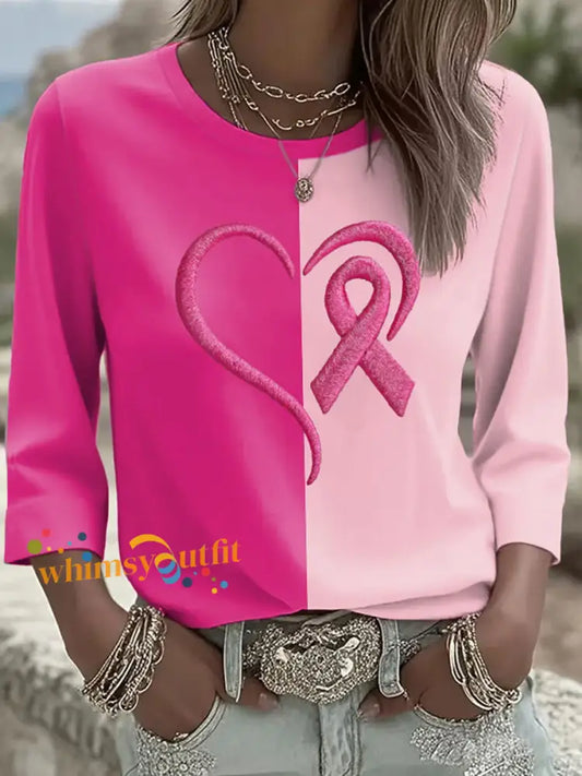 Women’s Pink Ribbon Print Casual T shirt Pink / S