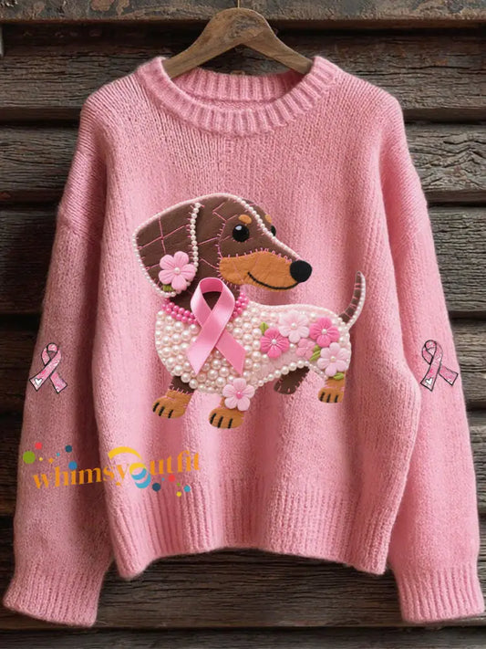 Women’s Pink Ribbon Print Casual Top Pink / S