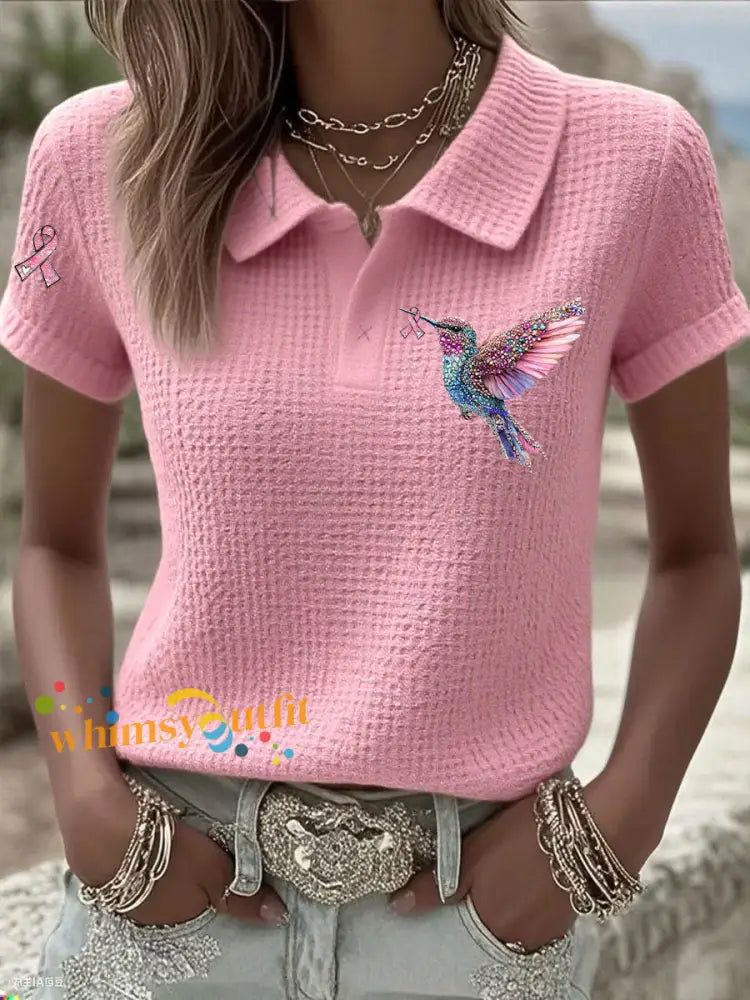 Women’s Pink Ribbon Print Casual Top Pink / S