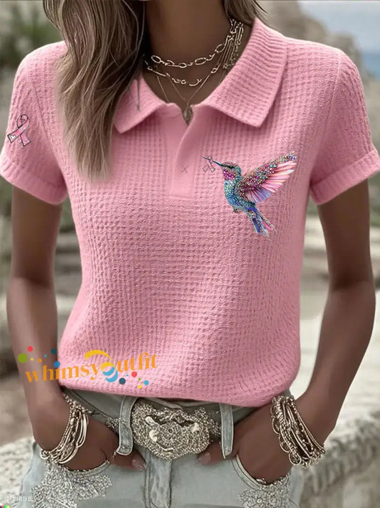 Women’s Pink Ribbon Print Casual Top Pink / S