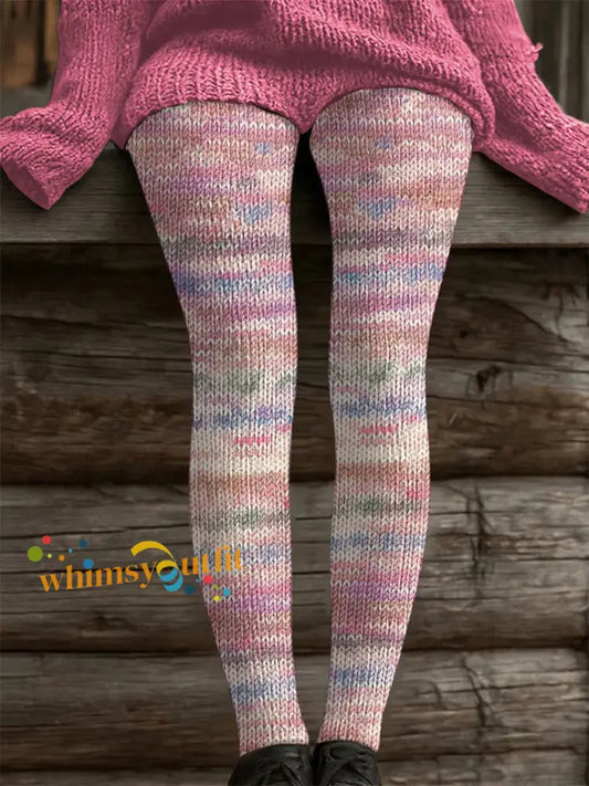 Women’s Pink Striped Print Casual Leggings Pink / S