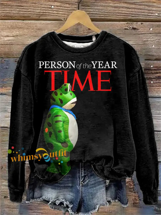 Women’s Polish Frog Person of The Year Print Sweatshirt Black / S
