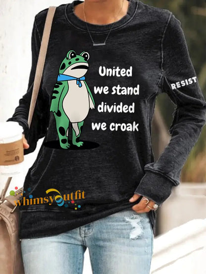 Women’s Polish Frog United We Stand Divided We Croak Print Sweatshirt Black / S