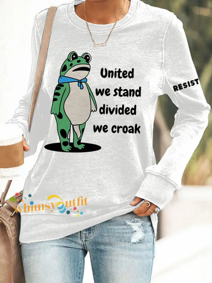 Women’s Polish Frog United We Stand Divided We Croak Print Sweatshirt White / S
