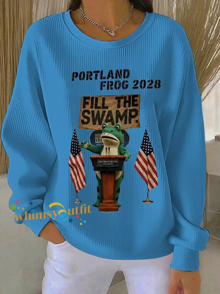 Women’s Portland Frog 2028 Ribbed Round-Neck Sweatshirt Blue / S